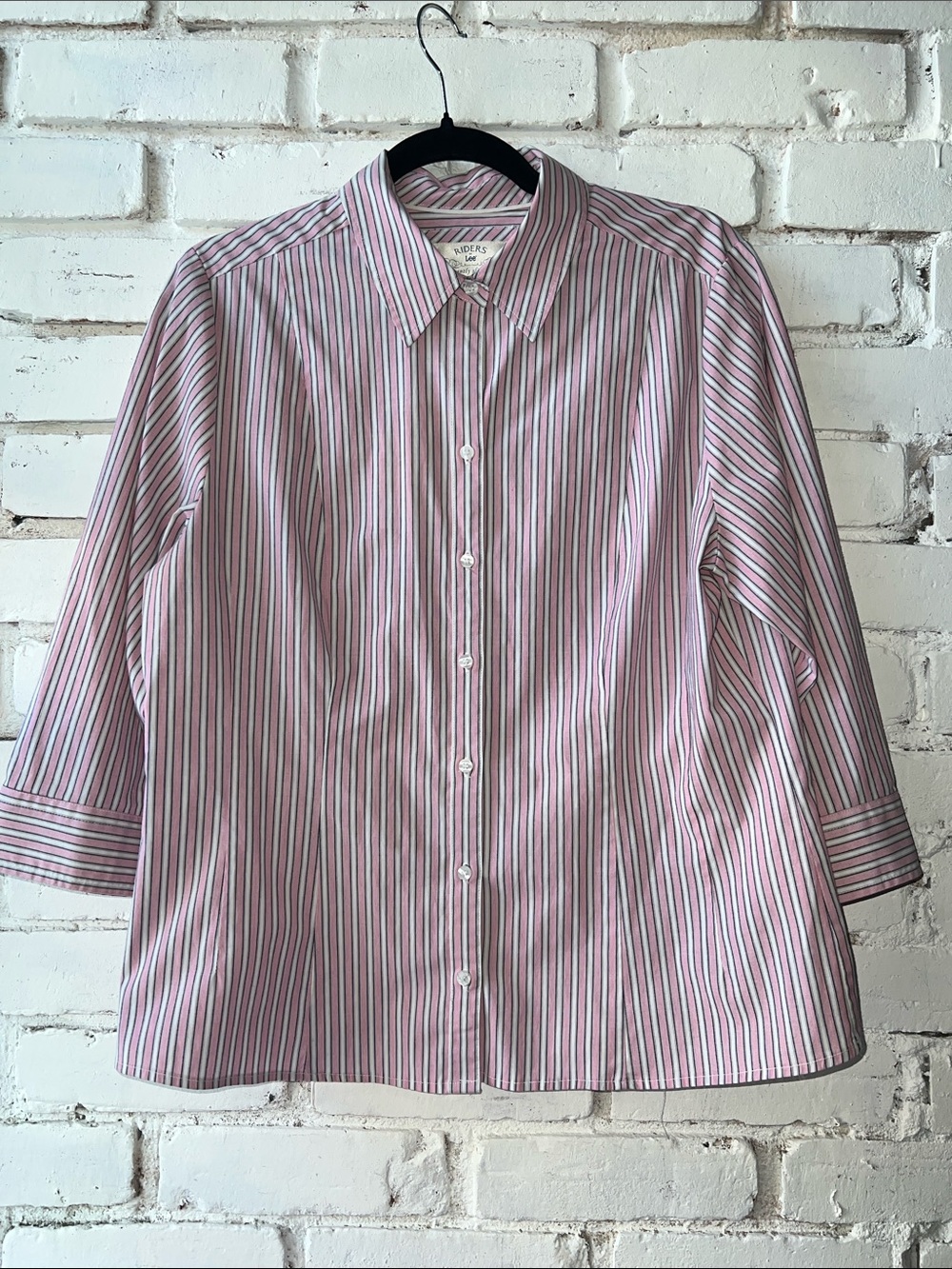 90s Lee riders Pink and White Striped Button-Down Shirt cotton blouse